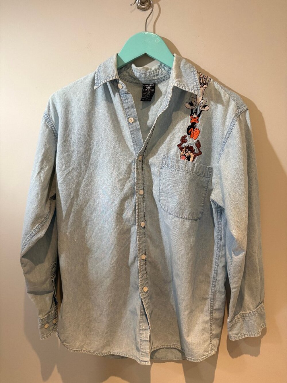 Vintage Looney Tunes Denim Button-Up Shirt